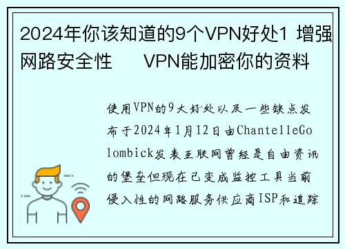 2024年你该知道的9个VPN好处1 增强网路安全性     VPN能加密你的资料，